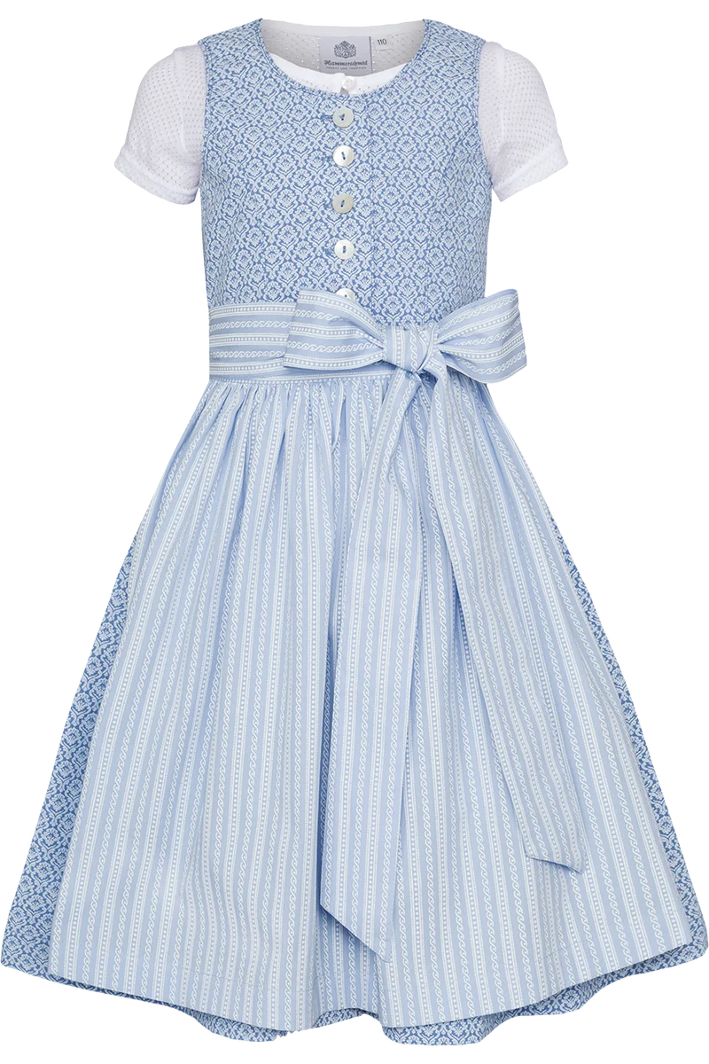 Kinder Baumwolldirndl gemustert mit Bluse - hellblau