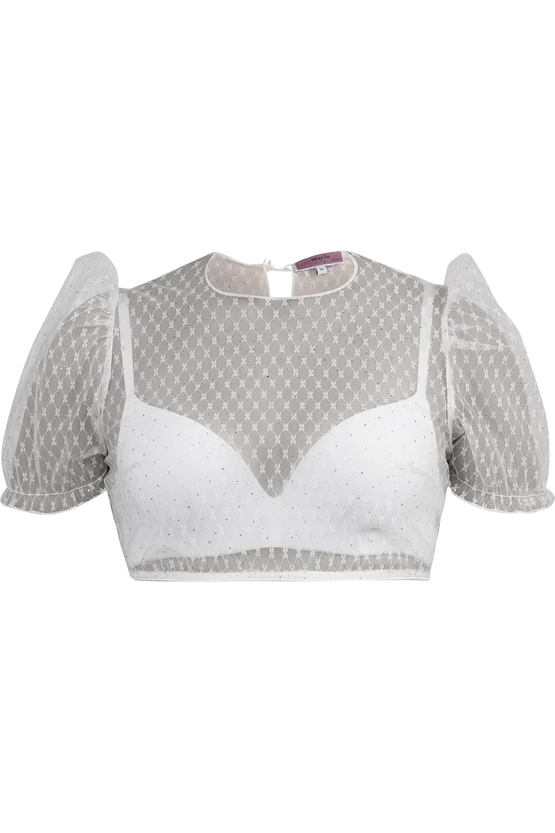 Dirndlbluse aus elastischem Tüll mit Glitzersteinchen - offwhite