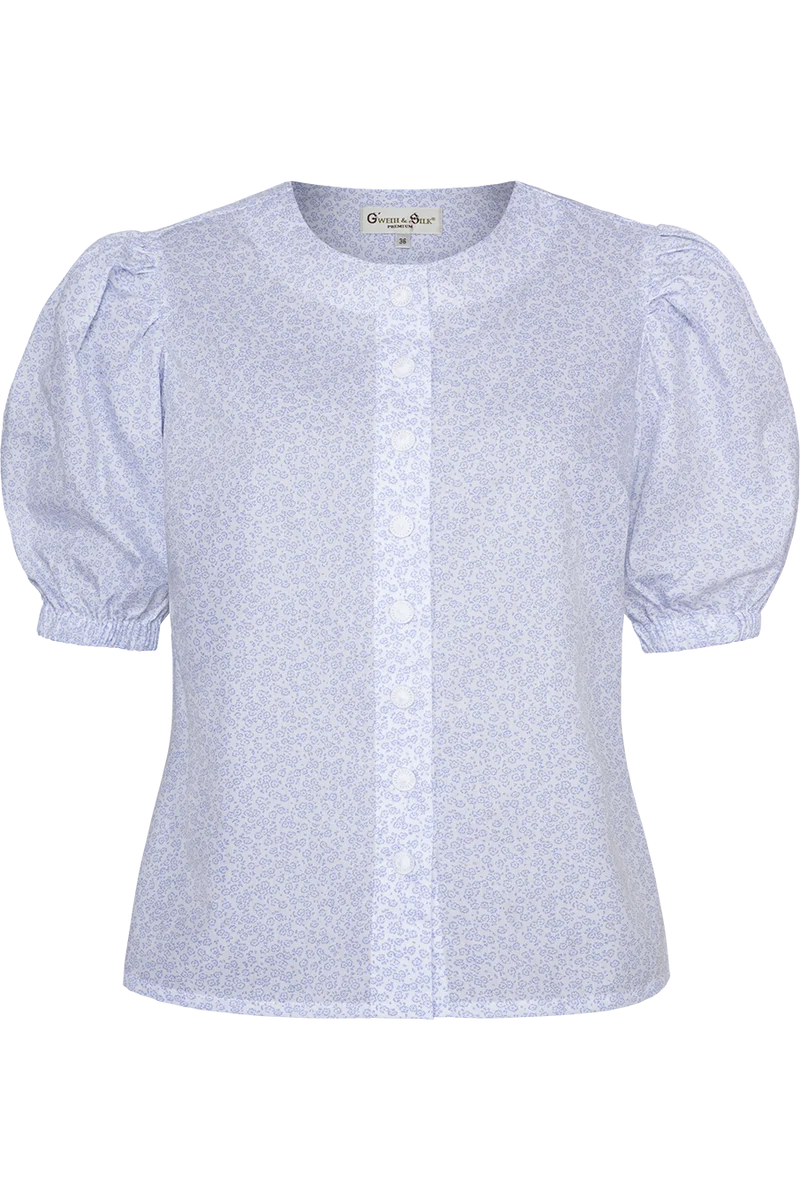 Damen Trachtenbluse mit Blumenmuster - blau