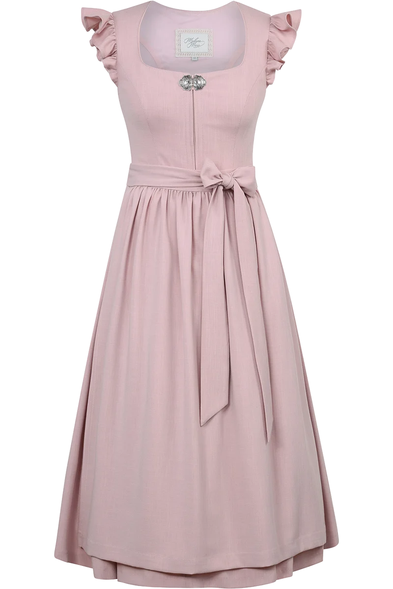 Monochromes Midi-Dirndl mit Schließe und Flügelärmel - blush