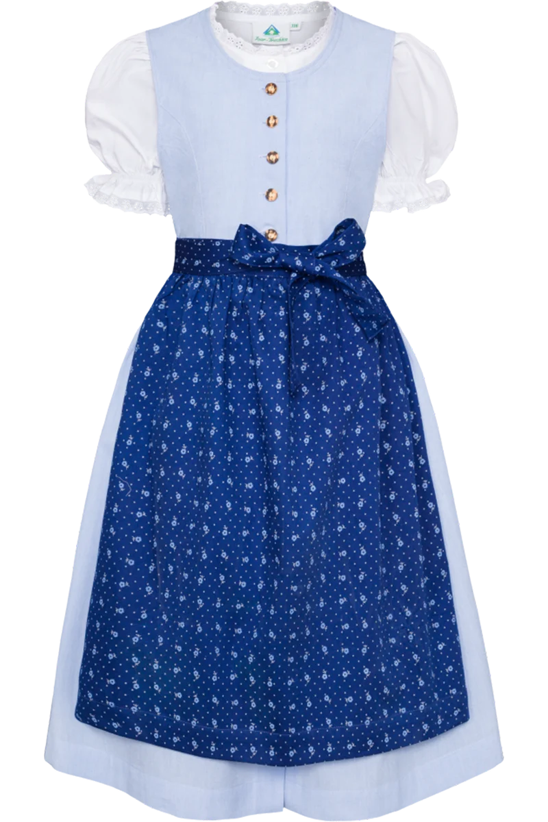 Kinder-Baumwolldirndl uni mit Puffärmelbluse - blau