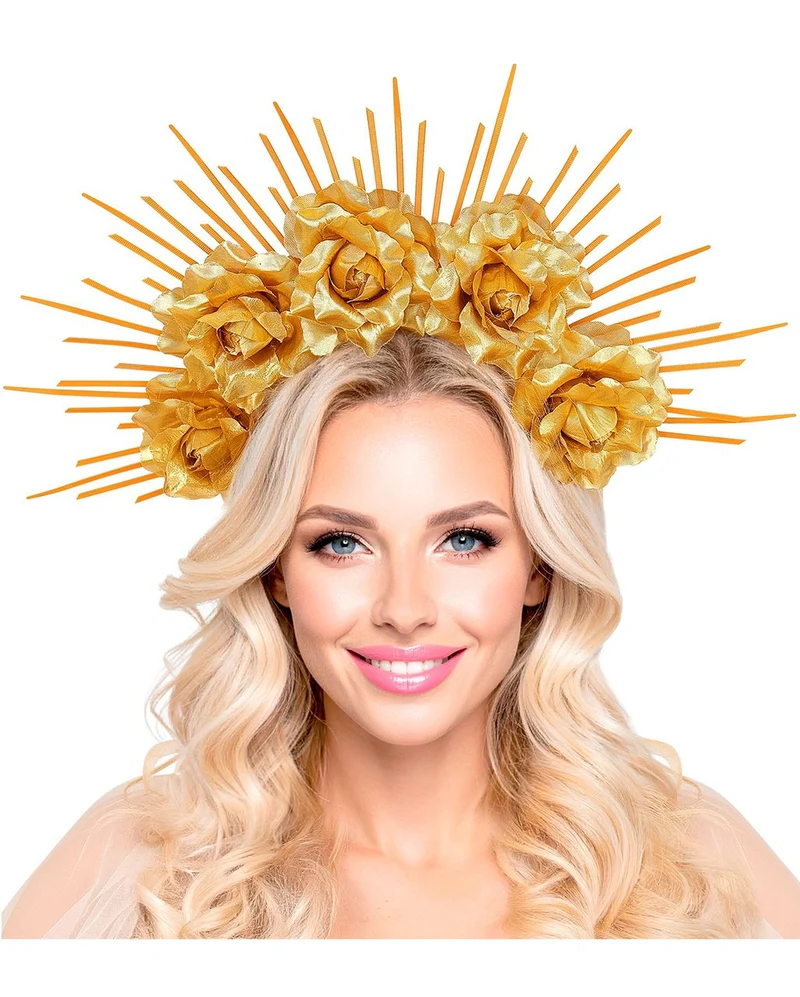 Heiligenschein Diadem mit goldenen Rosen
