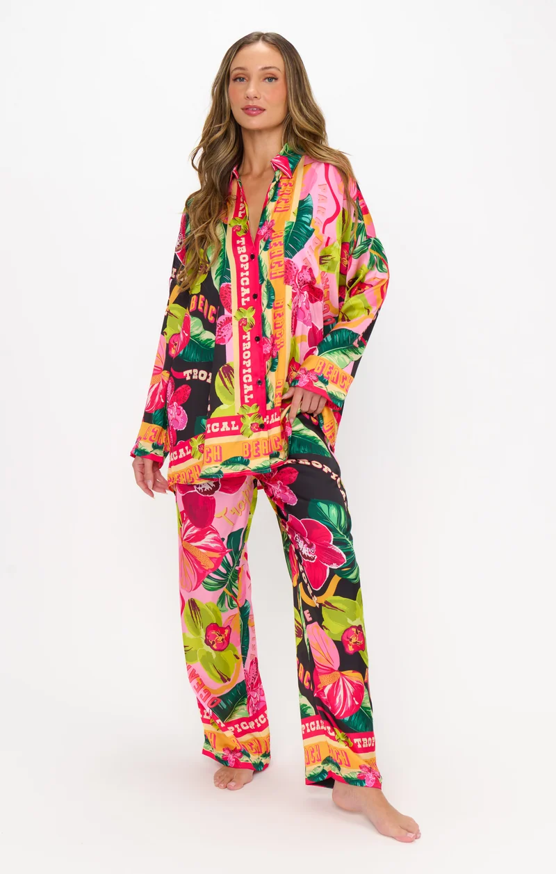 Sleep In PJ Set ~ Hot Tropic Nights Silky