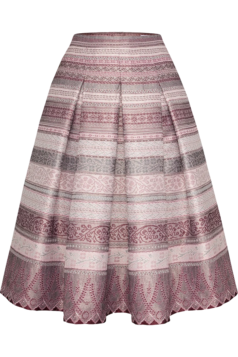 Trachtenrock Midilänge mit gestreiftem Jacquardmuster - beere