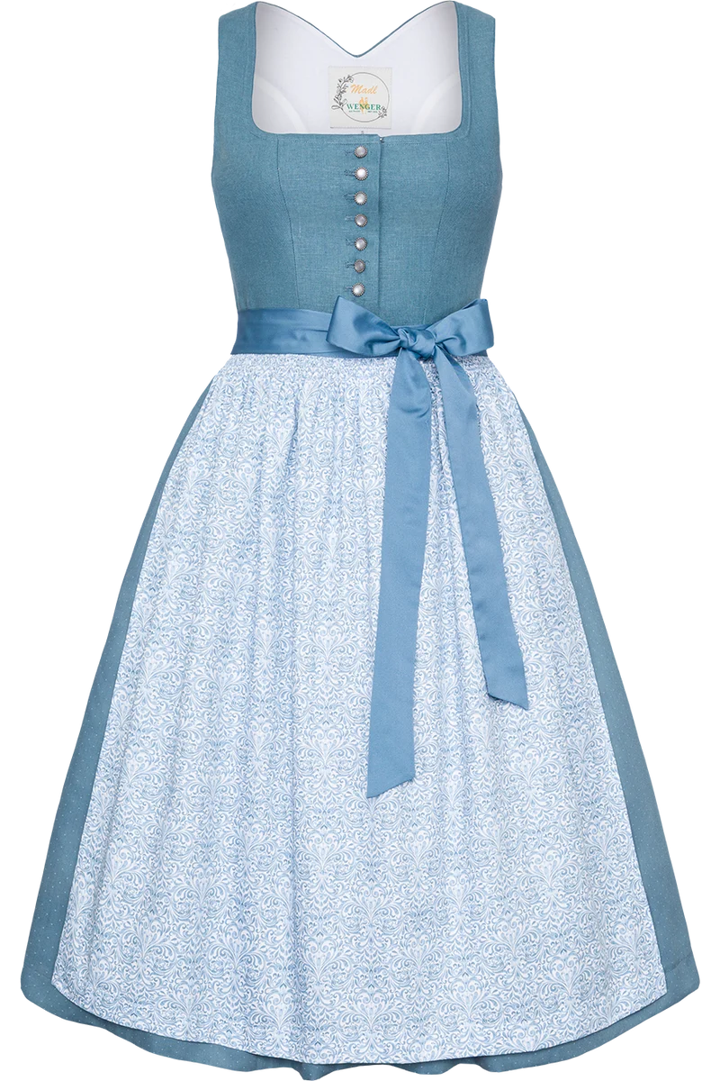 Teen Midi-Dirndl aus Leinen-Baumwolle - blau