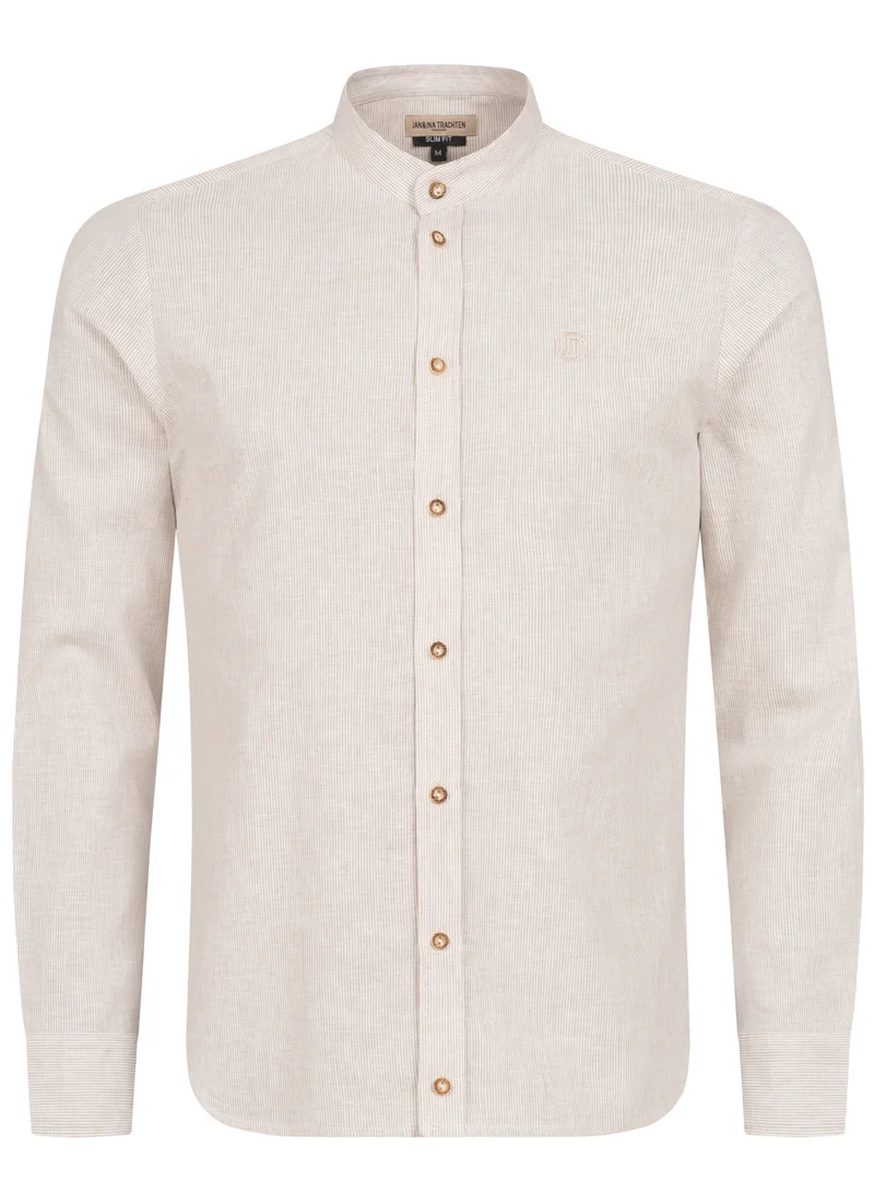 TRACHTENHEMD LEINEN SLIMFIT NADELSTREIFEN BEIGE