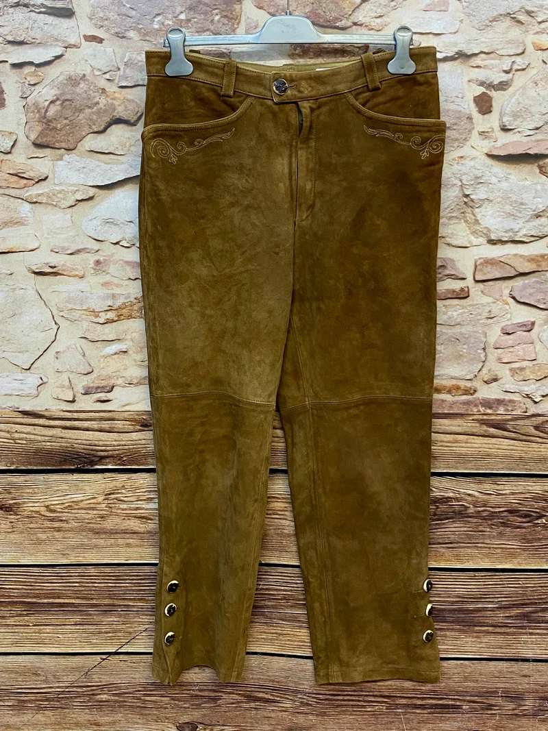 Vintage Trachten Lederhose Herren hellbraun lang Wildbock Echtleder Gr. 50