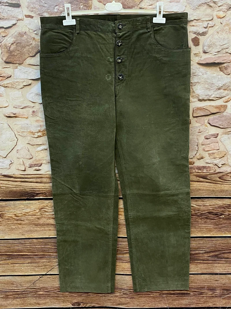 Vintage Trachten Lederhose Herren grün lang Echtleder Gr. 56