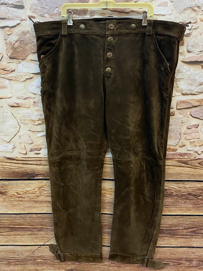 Vintage Trachten Lederhose Herren braun Gr. 30 lange Lederhose Kalbsleder