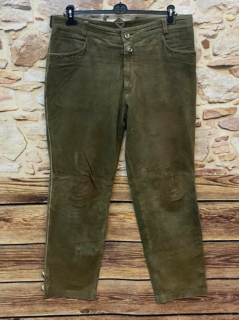 Vintage Trachten Lederhose Herren grün Gr. 56 Echtleder