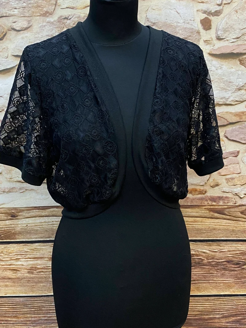 Vintage Spitzen Bolero schwarz Gr. XL kurze Jacke elegant Abendgarderobe