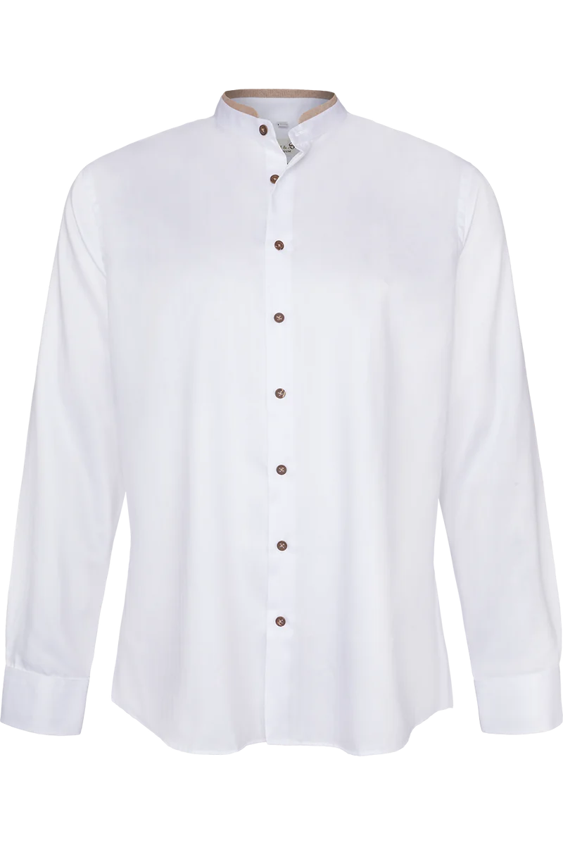 Herren Trachtenhemd mit kontrastfarbigem Stehkragen - weiß/beige