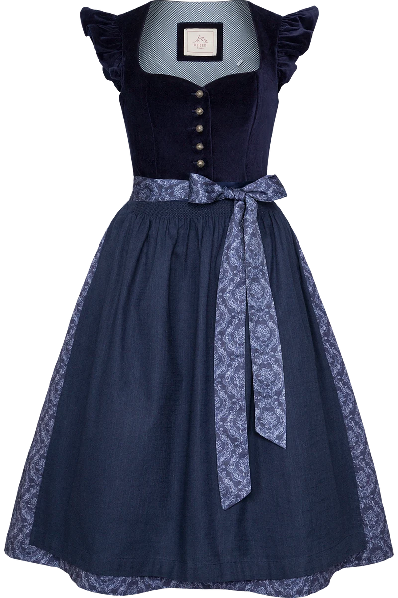 Samtdirndl Midi mit Flügelärmel - marine