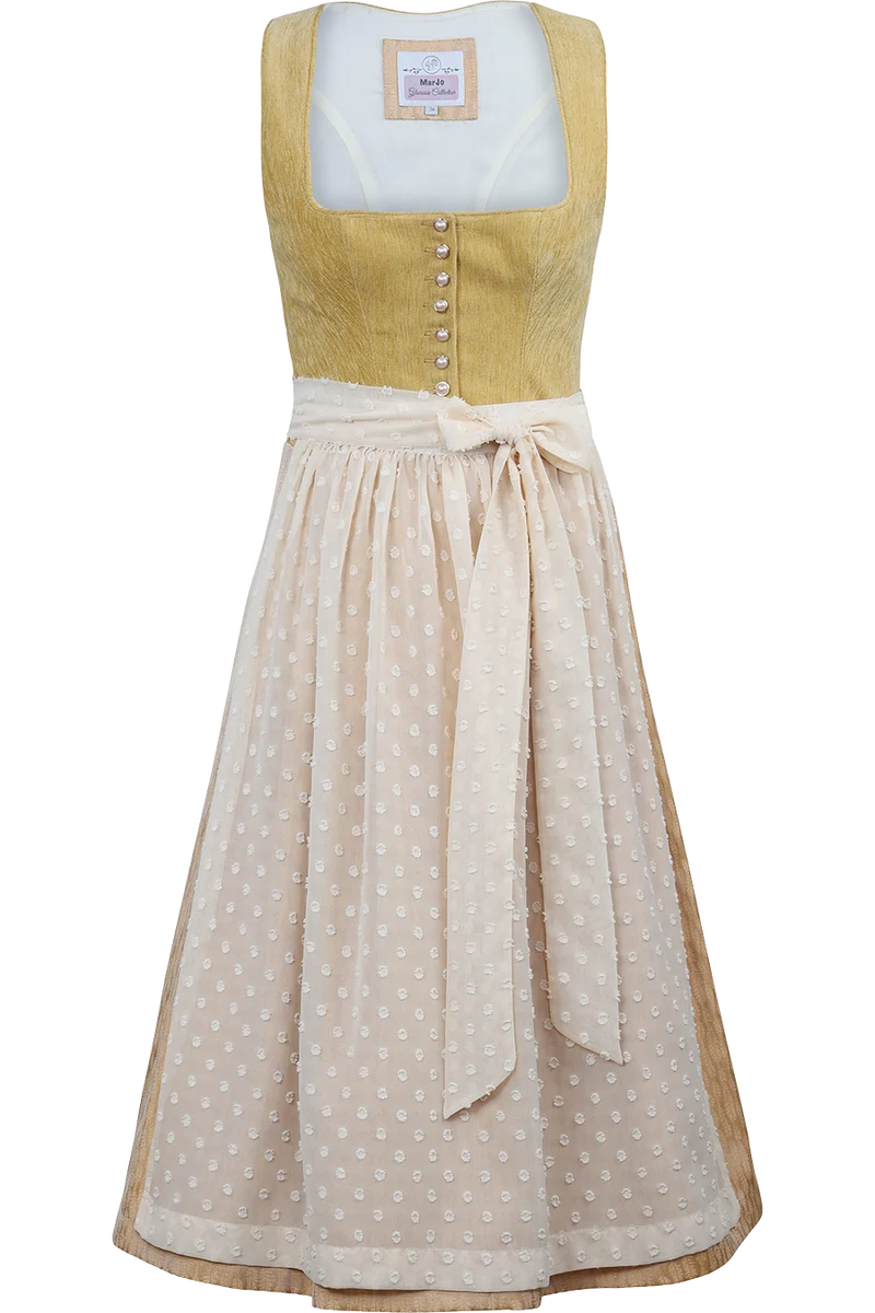 Midi-Samtdirndl mit gepunkteter Chiffonschürze