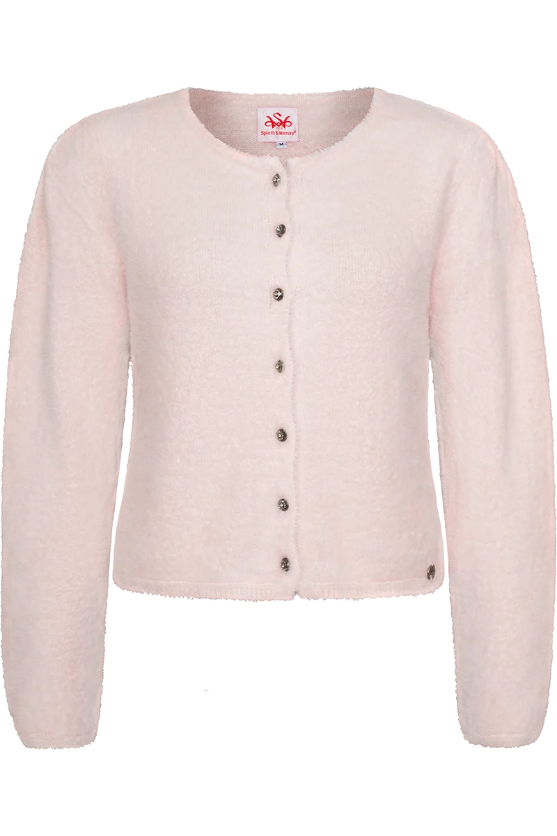 Damen Strickjacke flauschig mit Puffärmel - rose