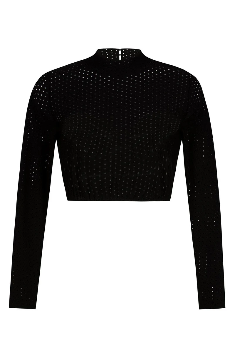 DIRNDLBLUSE STRETCH EYELET LOVE LANGARM SCHWARZ