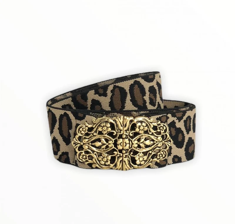 TRACHTENGÜRTEL STRETCH VINTAGE LEOPARD GOLD