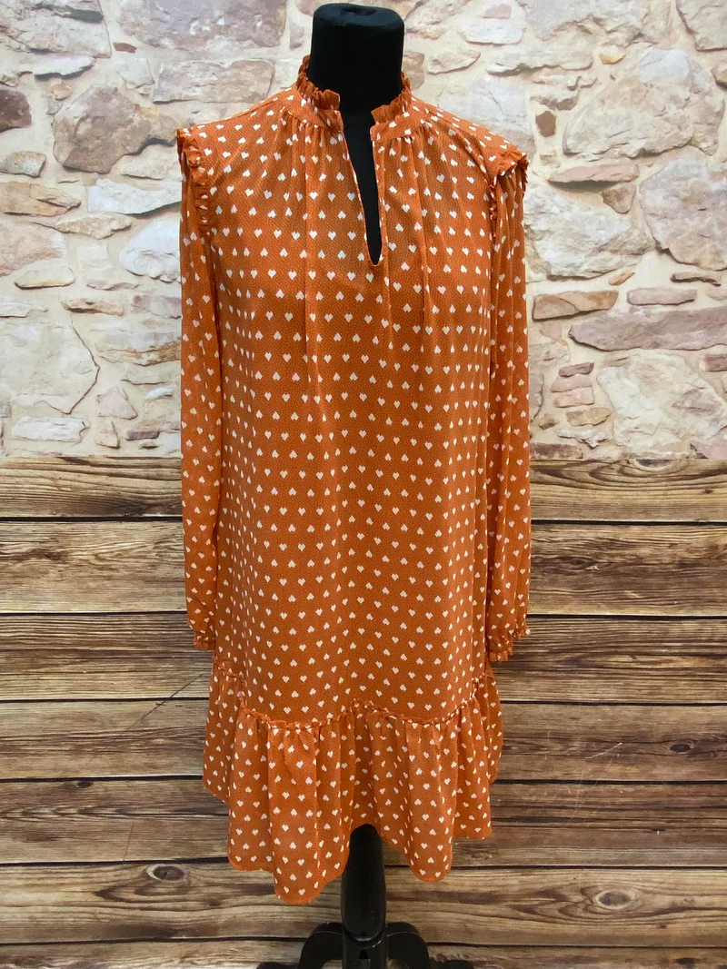 20er Jahre Tageskleid Orange Gr. 38 mit Unterkleid