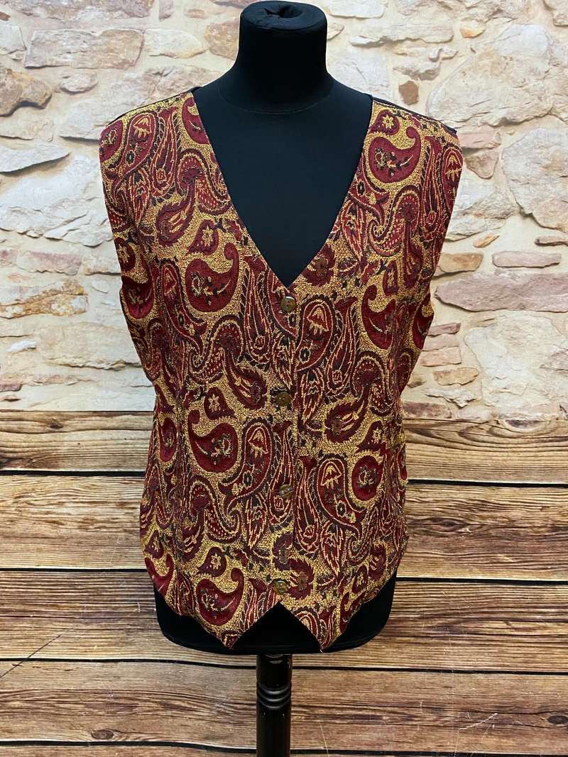 Vintage Damen Weste Paisley Muster Rot Gold Gr. 44 Retro Weste