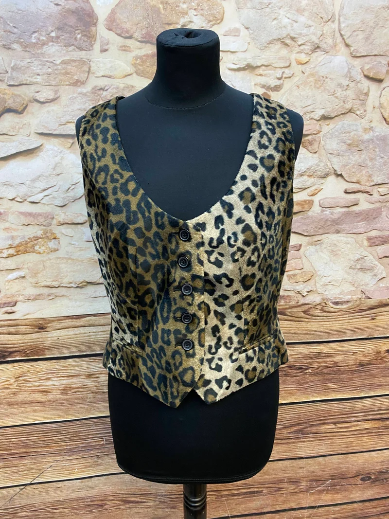 Vintage Damen Weste Leo Print Gr. 42 Leo Print Retro Weste