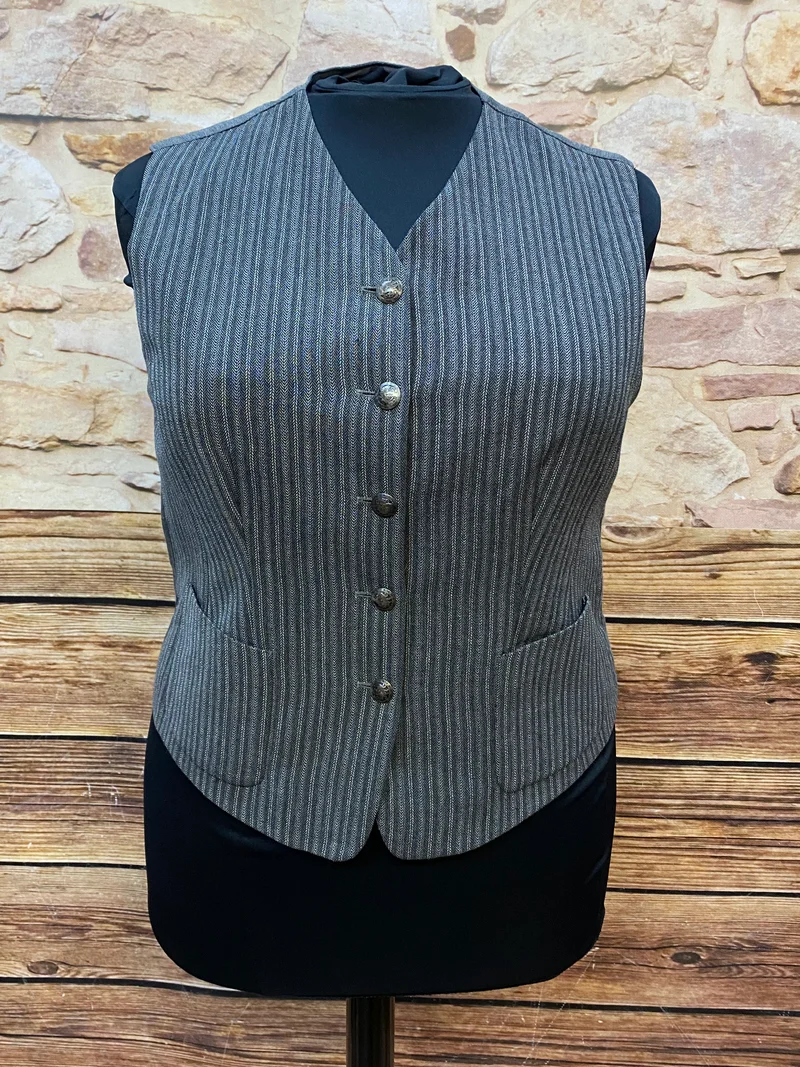 Vintage Damen Weste 20er Jahre Stil Grau Fischgrat Gr. 48 Schurwolle