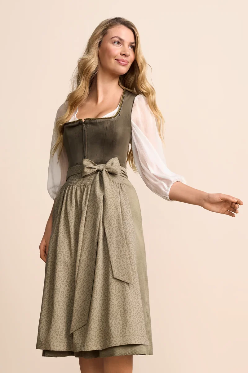 Krüger Lindsay Long Dirndl, Olive — 70cm 2pc Set