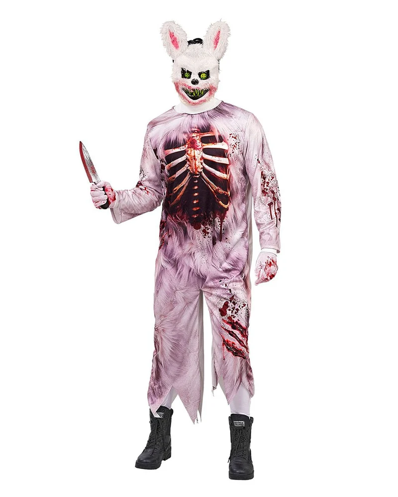 Zombie Bunny Herren Kostüm-Overall mit Maske
