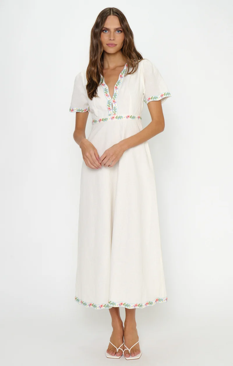 Thea Midi Dress ~ Wild Meadow Embroidery