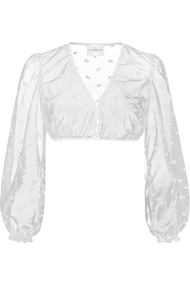 Dirndlbluse aus Tüll mit floralem Stickmuster