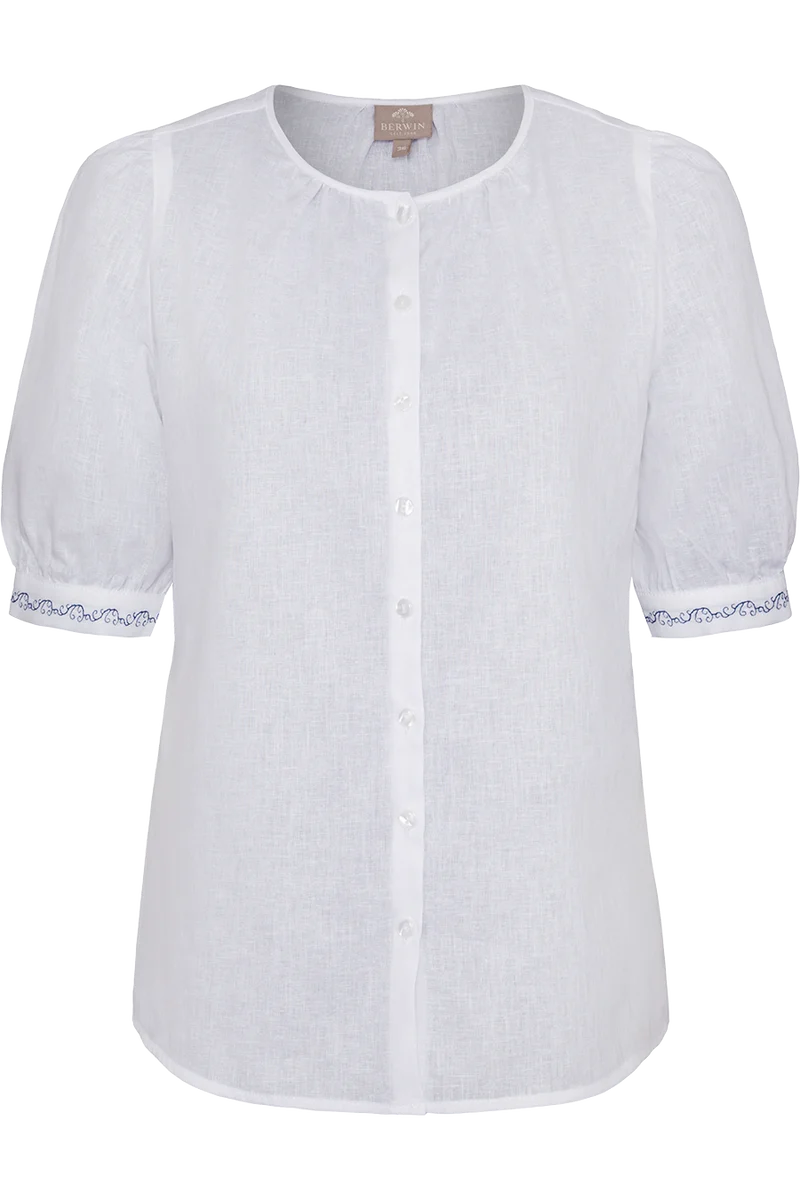 Damen Leinen-Baumwoll-Bluse Kurzarm
