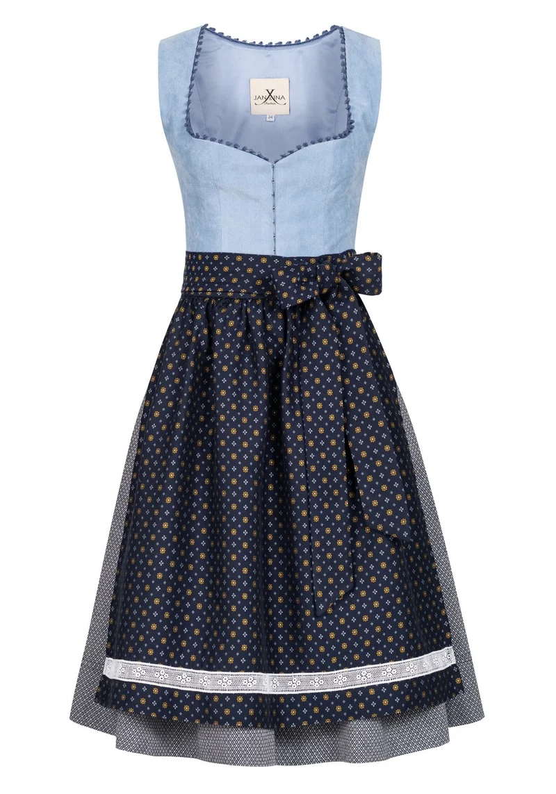 CORD DIRNDL FLORAL DOTS HELLBLAU/ HONIG