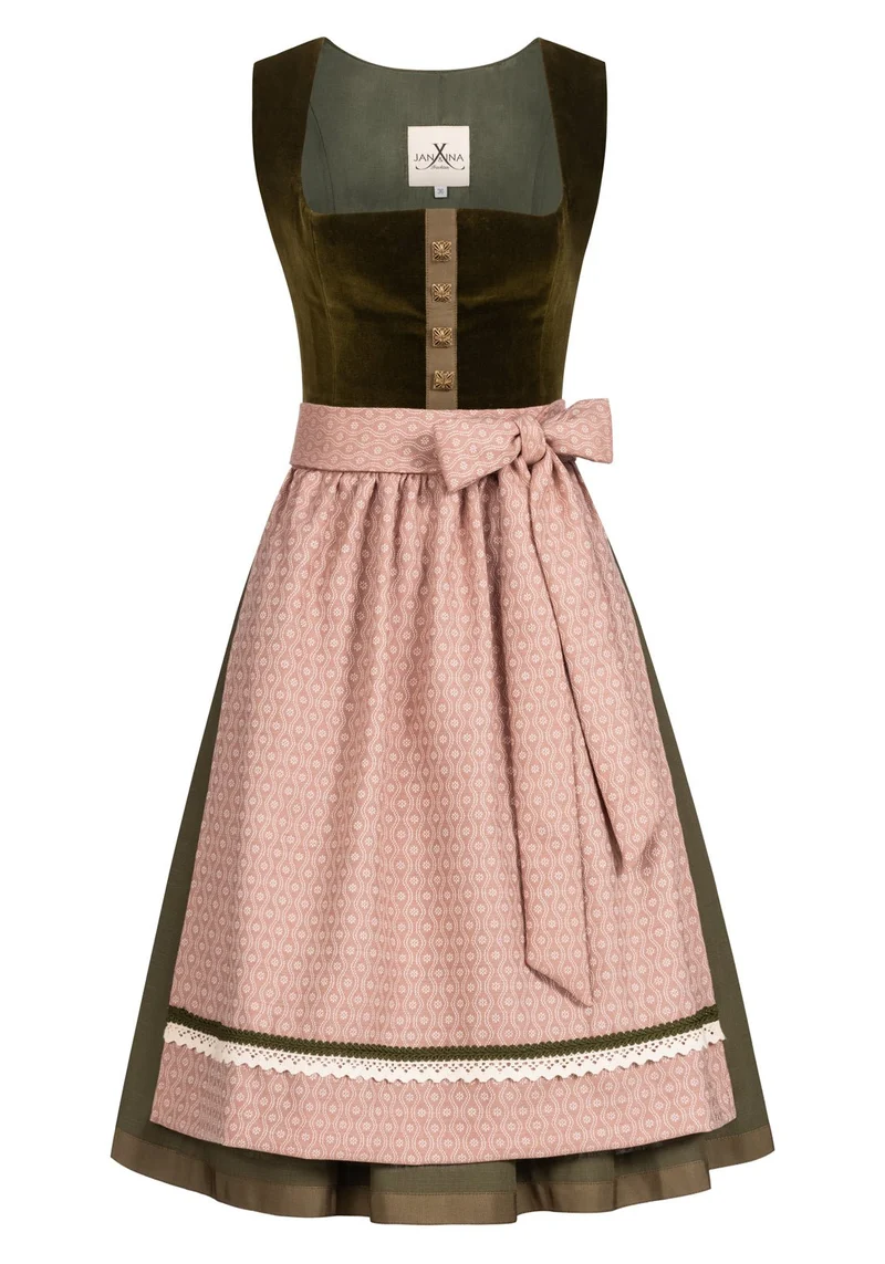 SAMT- JACQUARD DIRNDL OLIV/ MAGNOLIE