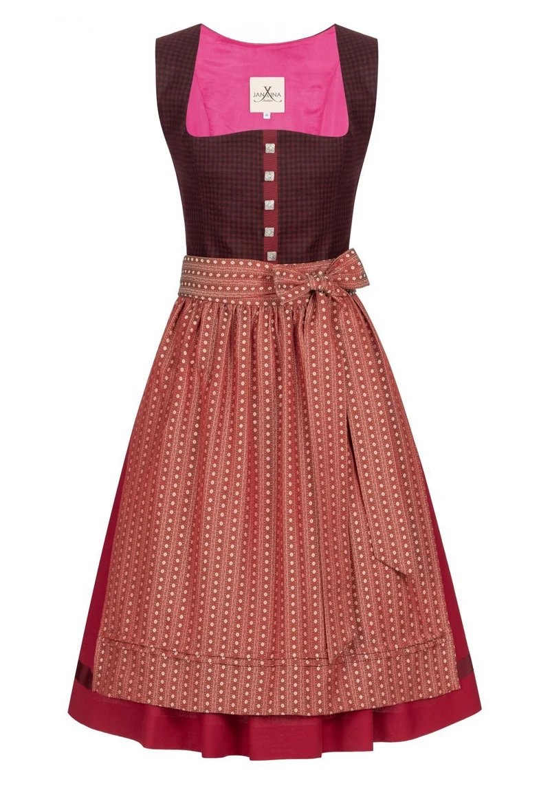 LODEN DIRNDL KARO FLOWER STRIPES CHIANTI/ ROST