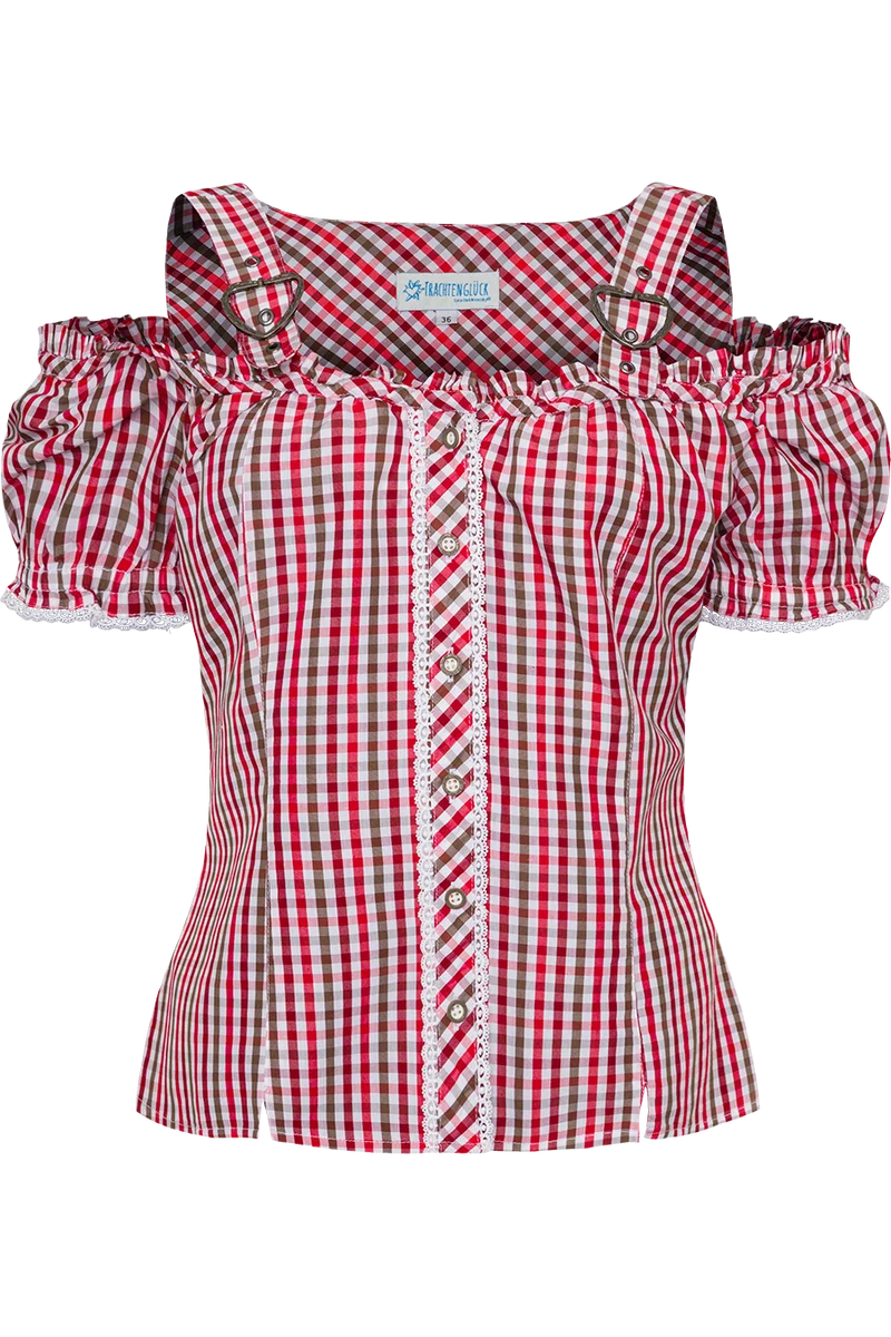Damen Landhaus-Trachtenbluse kariert schulterfrei - rot