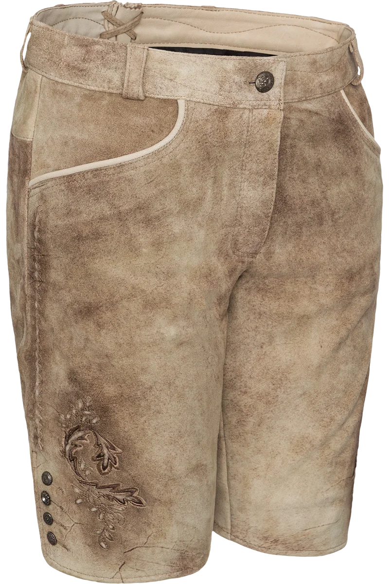 Damen Lederhose kurz mit verzierten Knöpfen