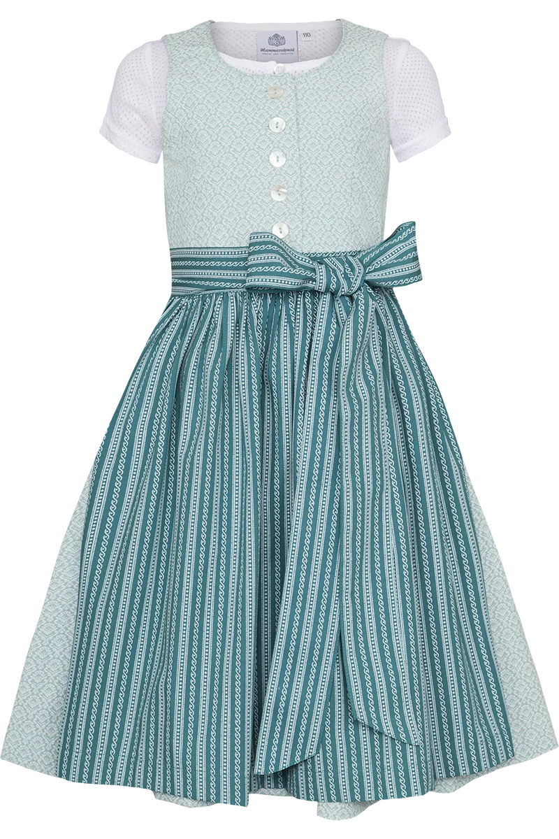 Kinder Baumwolldirndl gemustert mit Bluse - türkis