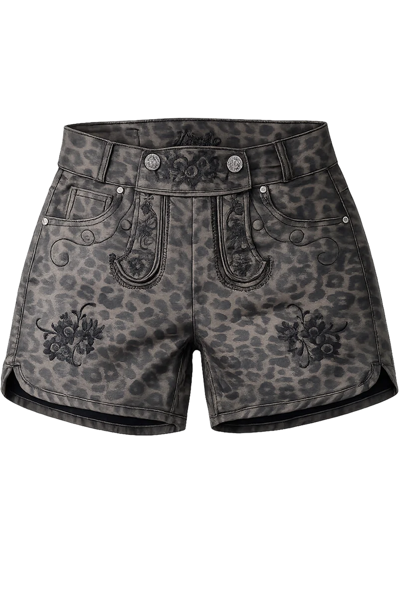 Damen Longshort im Lederhosen-Stil mit Leoprint
