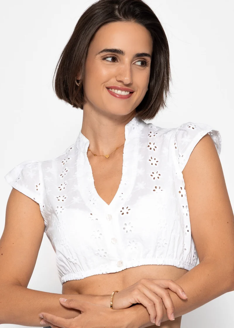 Baumwoll Dirndlbluse mit Stickerei - weiß