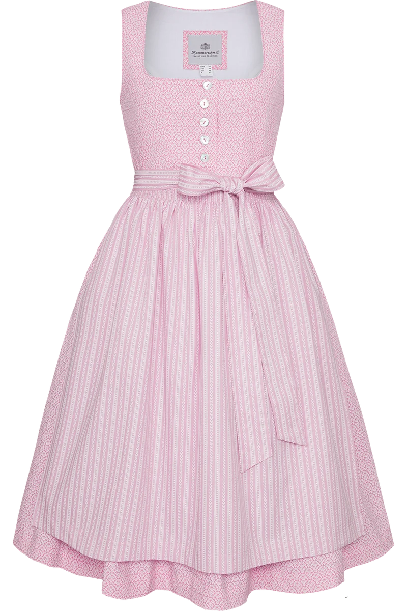 Midi-Baumwolldirndl mit Perlmuttknöpfen - rosa