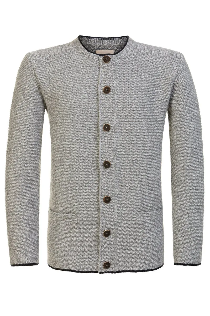 STRICKJACKE PETER MIT STEHKRAGEN GRAU-MELANGE/ NAVY