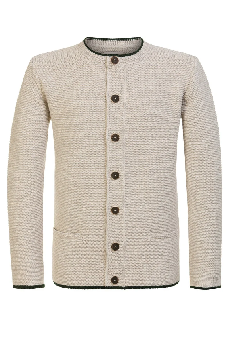STRICKJACKE PETER MIT STEHKRAGEN BEIGE/TANNENGRÜN