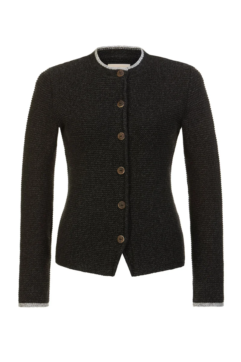 STRICKJACKE HEIDI MIT STEHKRAGEN ANTHRAZIT/GRAU