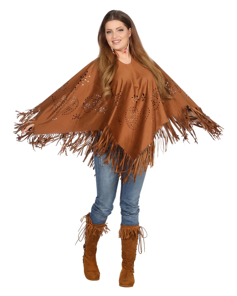Hippie Poncho mit Fransen