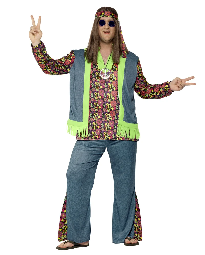 Hippie Herrenkostüm mit Weste Plus Size