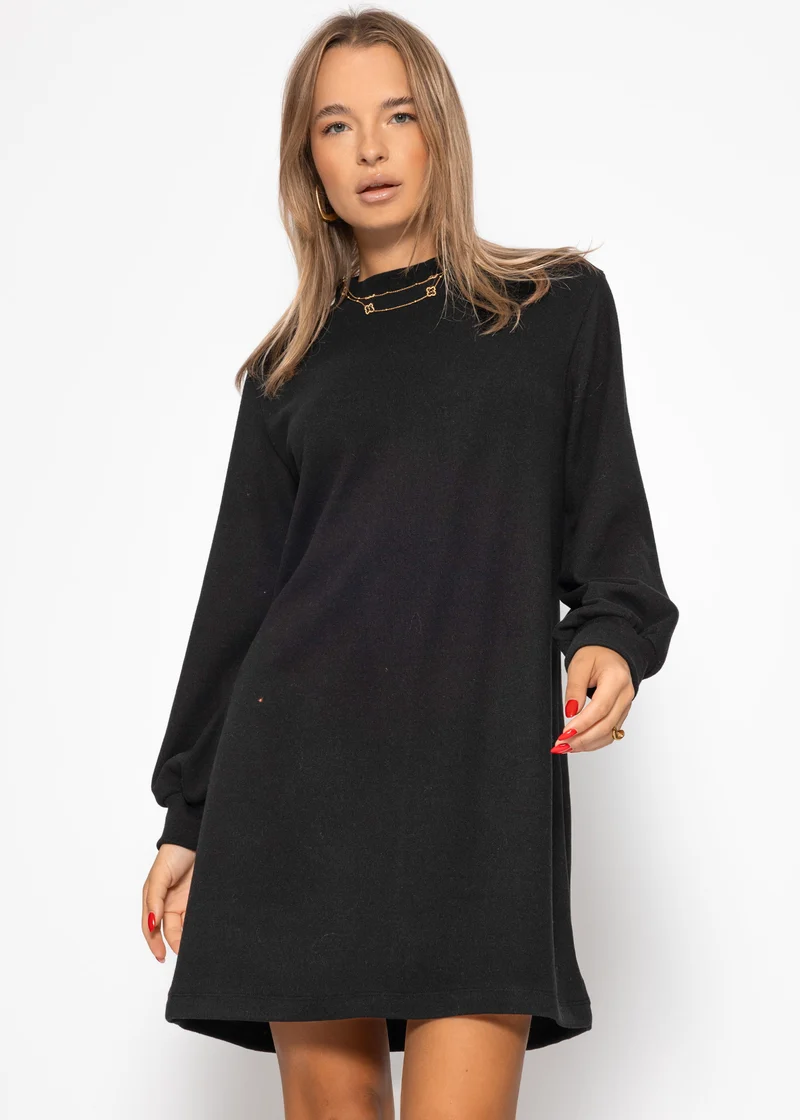 Sweatkleid mit Stehkragen - schwarz