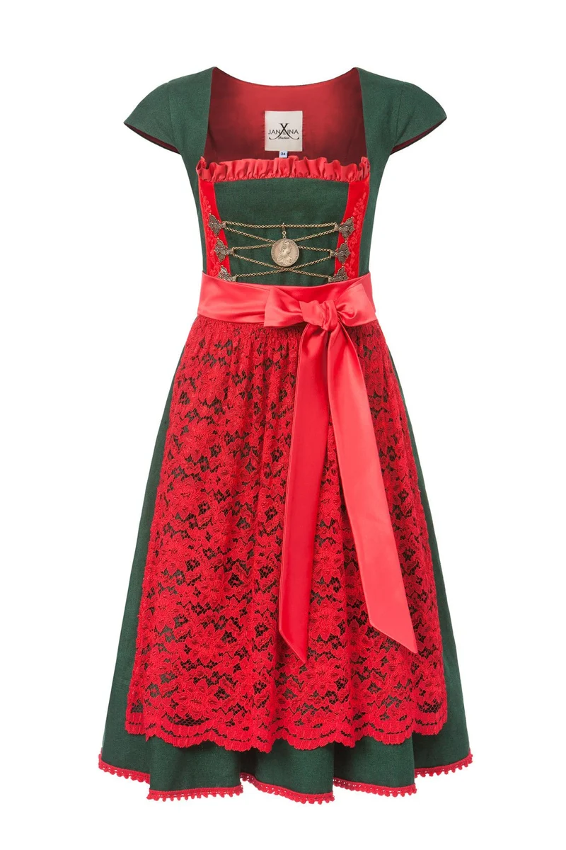 DIRNDL LODEN WALDGRÜN/ROT