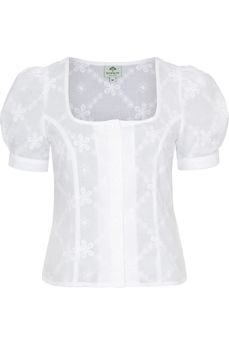 Damen Trachten-Miederbluse mit Blumenstickerei
