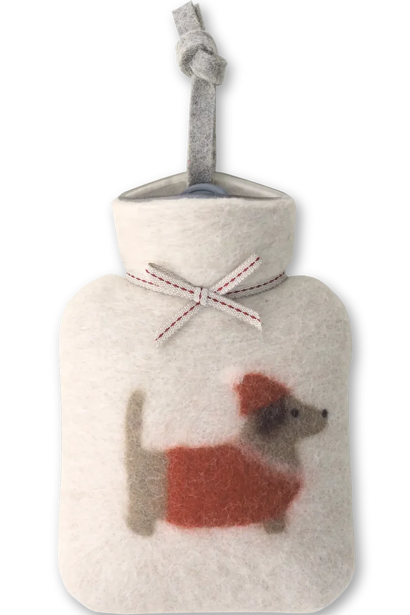 Wollfilz-Mini-Wärmflasche mit Weihnachtsdackel