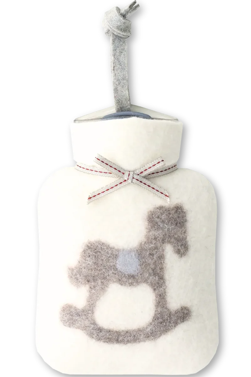 Wollfilz-Mini-Wärmflasche mit Schaukelpferd