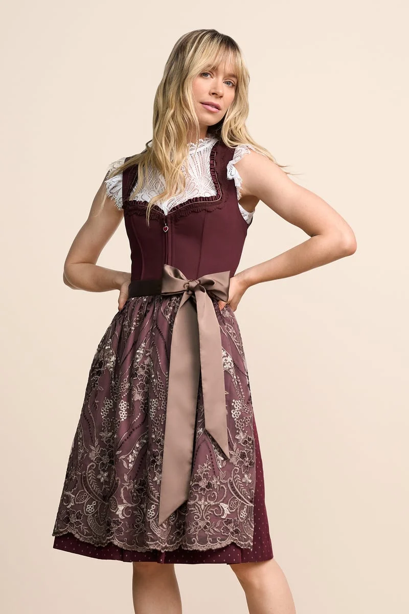 Kruger Midi Dirndl 2pcs. 60cm "Taraneh" red